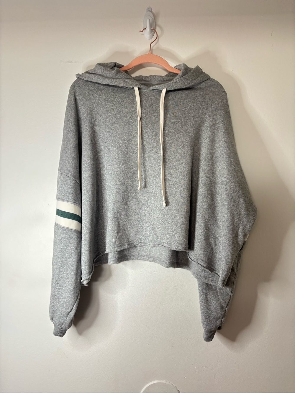 Women's Gray Hooded Cropped Pullover Sweatshirt